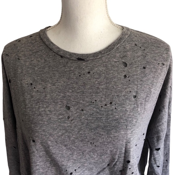 Michael Lauren Top Pullover Long Sleeve Distressed Holes Vintage Inspired Gray - Picture 1 of 10